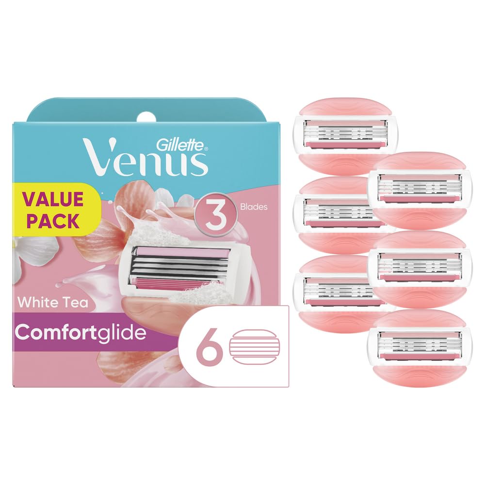 Venus Razor Blade Refills for women, 6 count, skin-friendly white