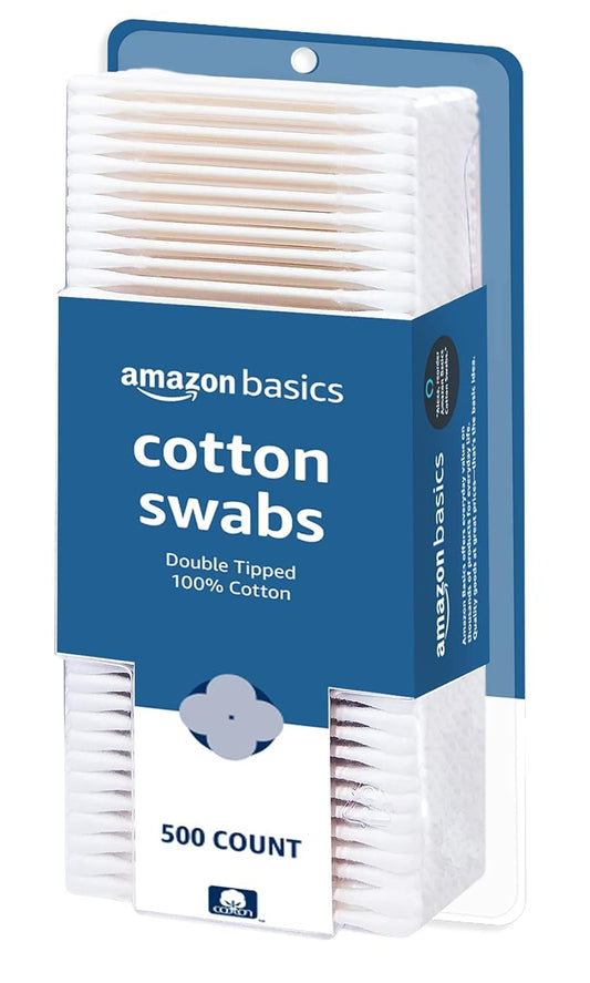 Amazon Basics Cotton Swabs, 500 Count.