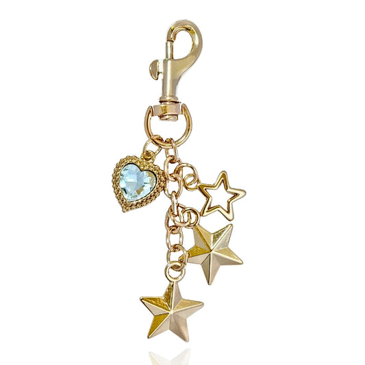 Meefisher Y2K Heart Keychain with Rhinestone Crystal - Gold & Silver Star Keyring Bag Charm