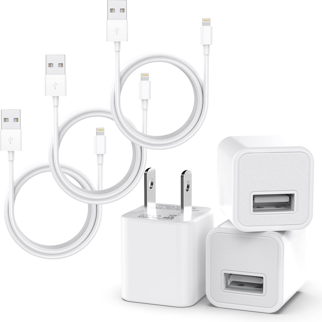 iPhone Charger Cable,3Pack (MFi Certified) Data Sync Charging Cords with 3Pack USB Wall Charger Travel Plug Adapter ...