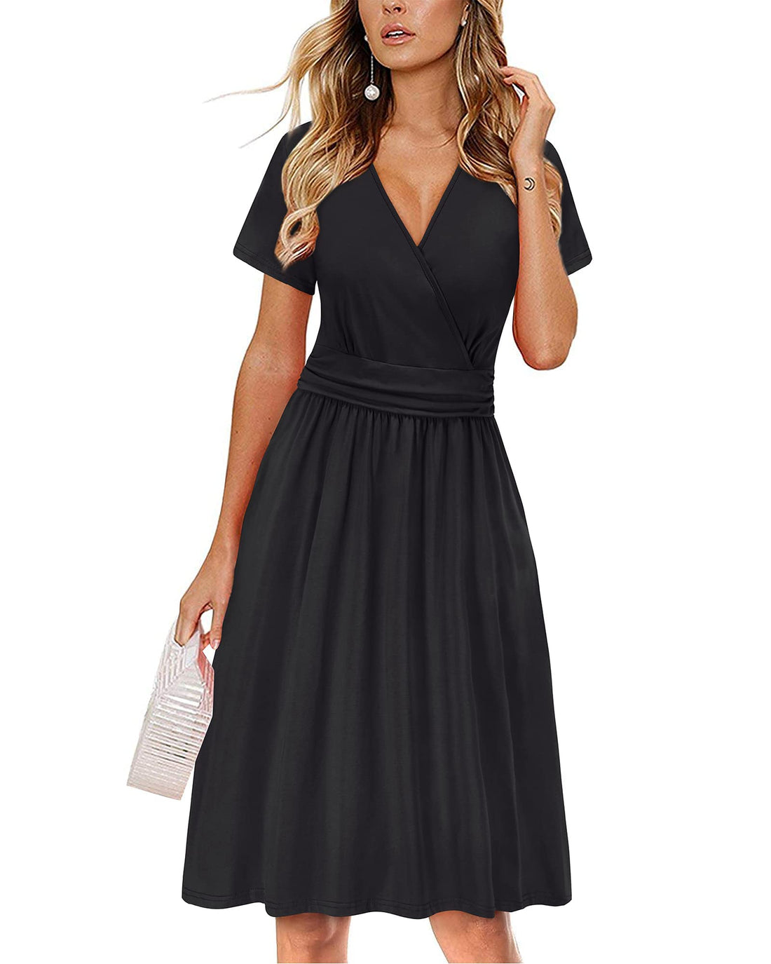 Floral Frenzy: Vibrant V-Neck Dress with Pockets for Sassy Nights
