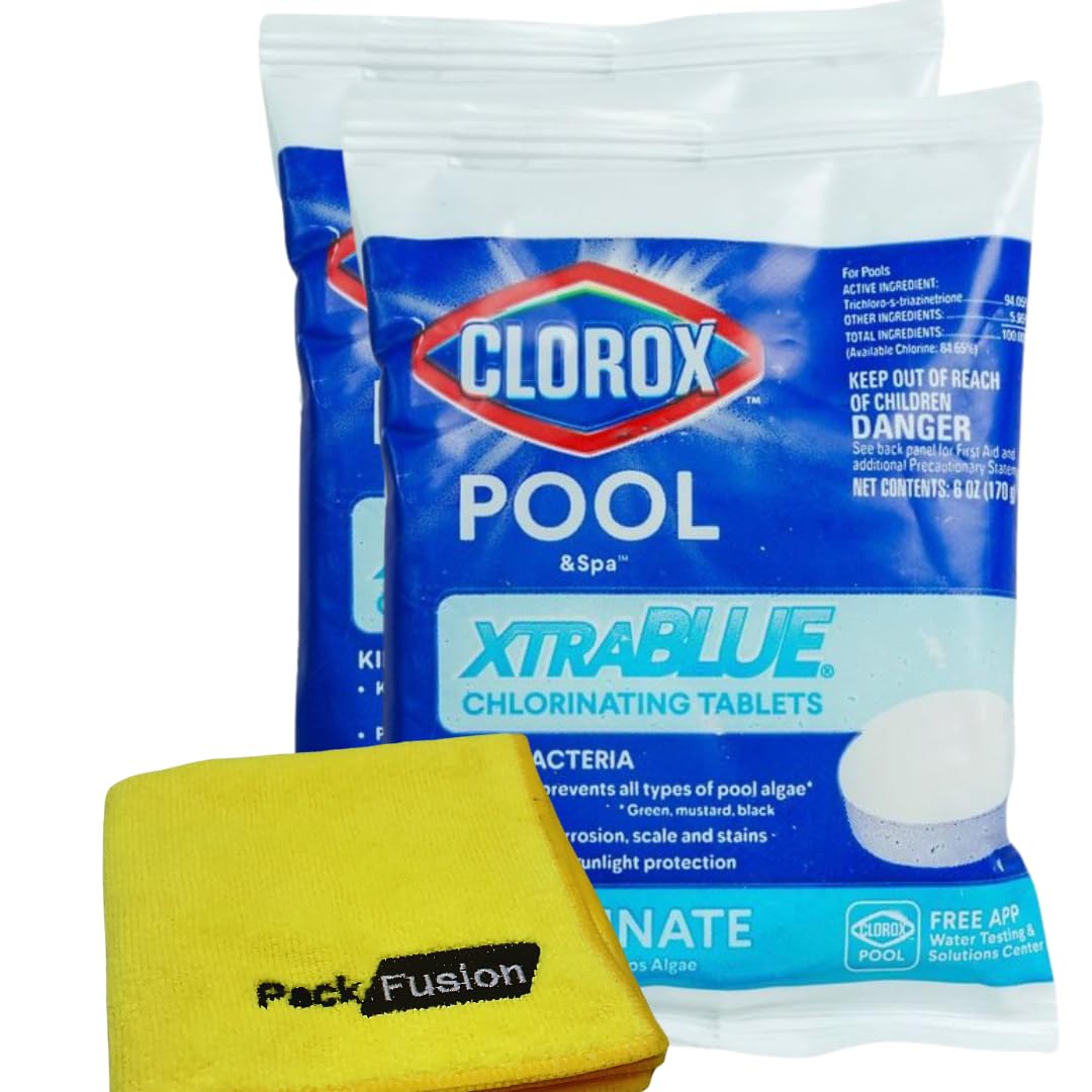 PackFusion Pool Care Bundle: 2 Pack Clorox-Pool⁘Spa Xtra Blue 3⁘ Long-Lasting Chlorinating Tablets Individually Wrapped ...