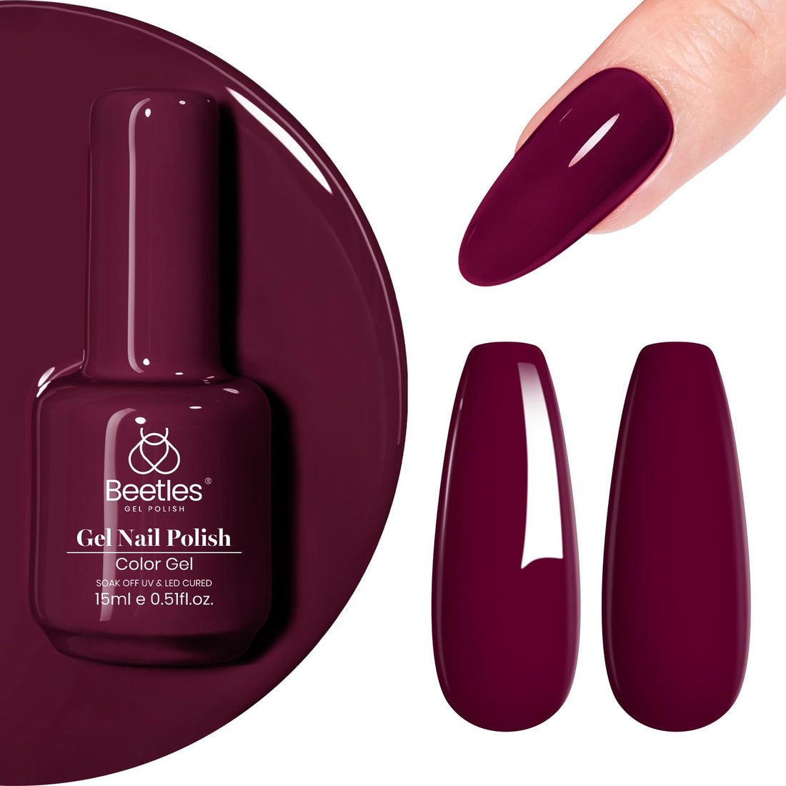 Dark Red Cherry Wine Gel Nail Polish Set with LED Lamp.