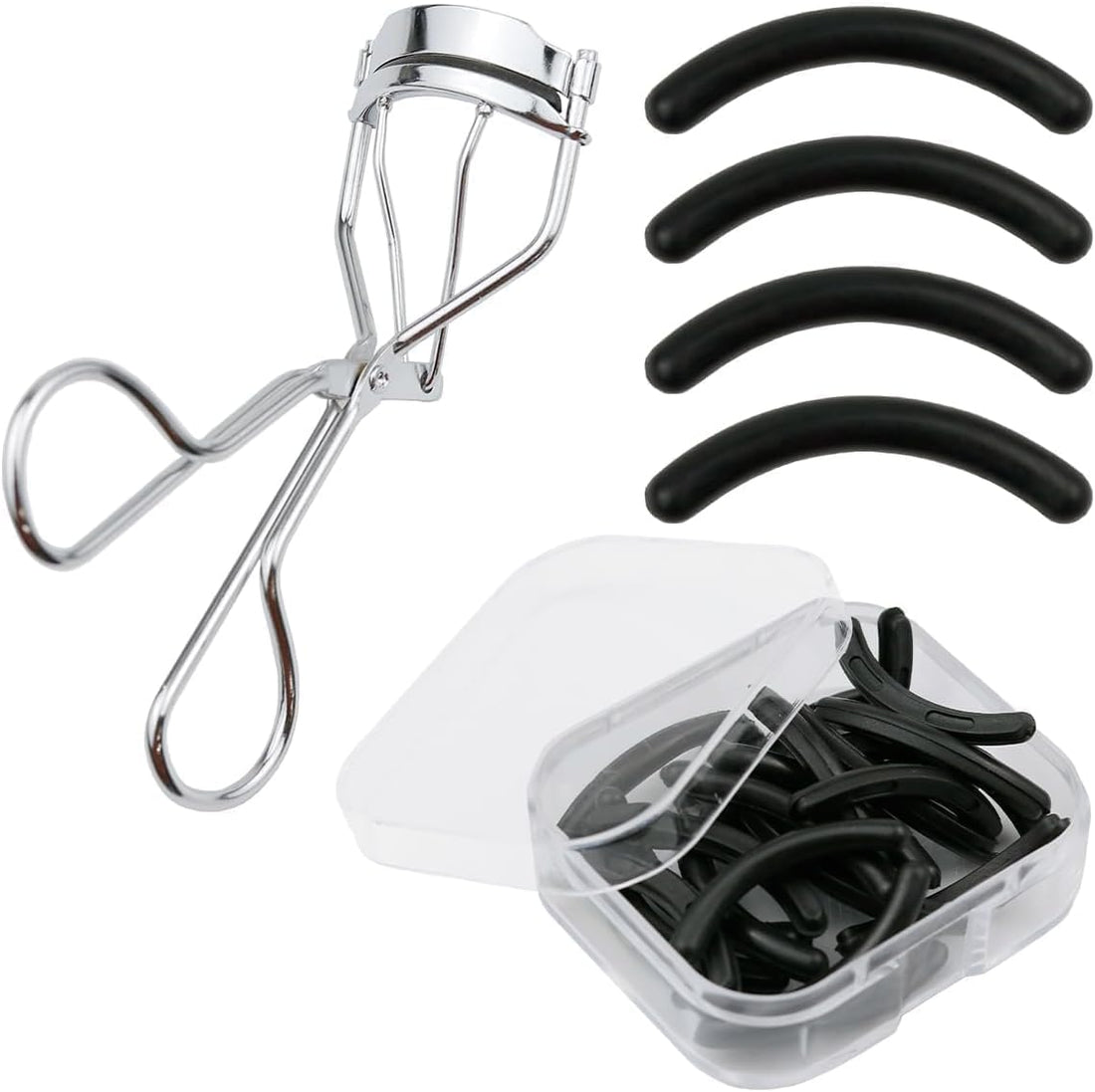 Stainless Steel Eyelash Curler with Extra Refills for Perfect Lashes.