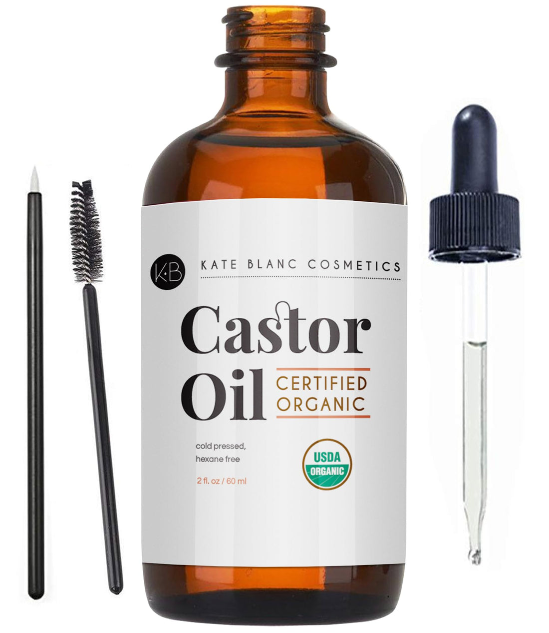 Kate Blanc Cosmetics Castor Oil Organic (2oz), 100% Pure, Cold Pressed, Hexane Free.