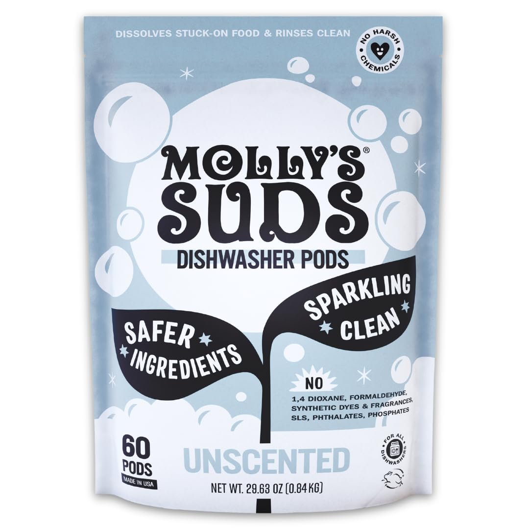 Revolutionize Cleaning: Molly's Suds Dishwasher Pods for Sparkling Clean Results Guaranteed.
