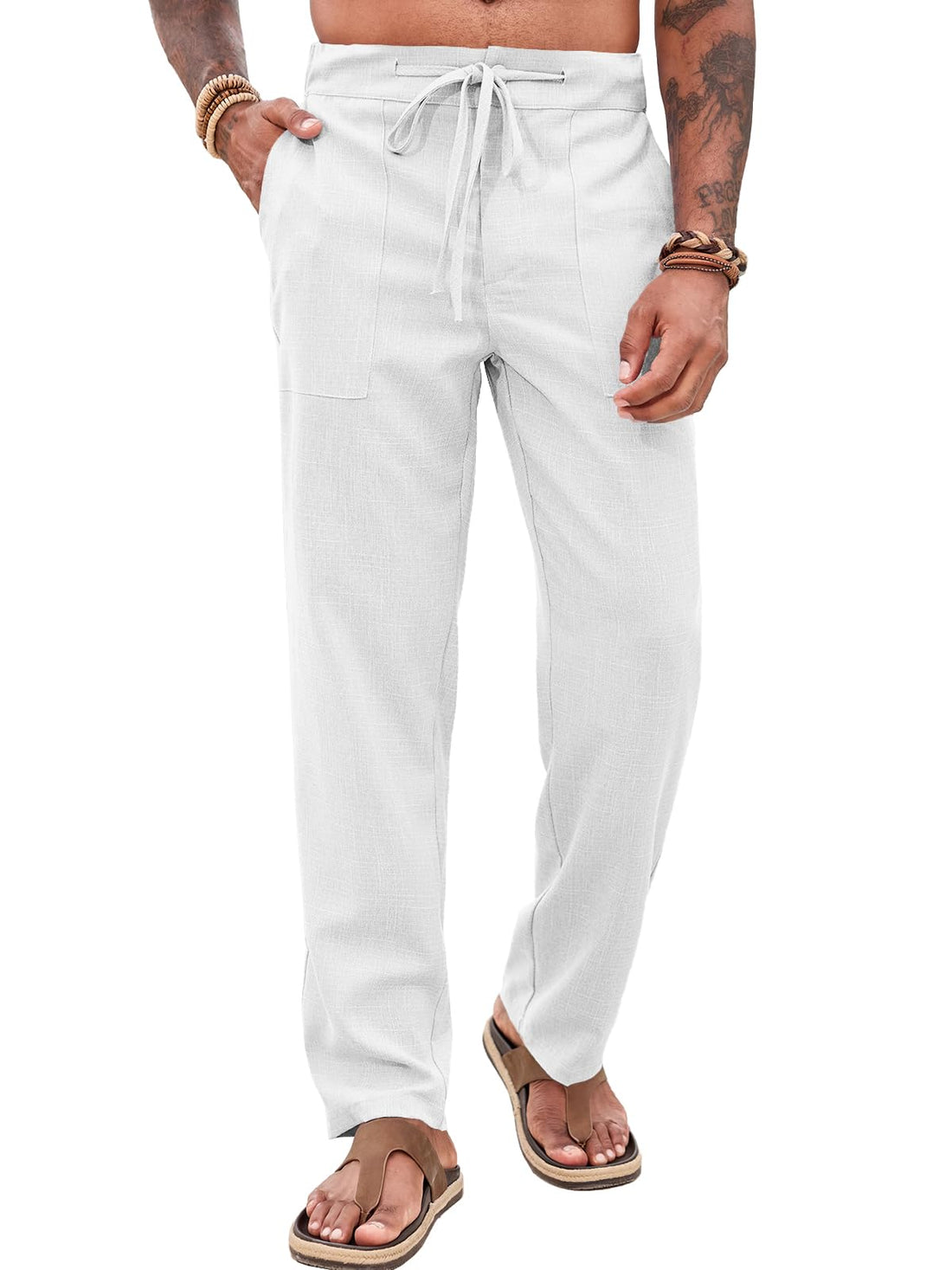 Mens Casual Linen Pants for Summer and Beach Activities Lightweight.