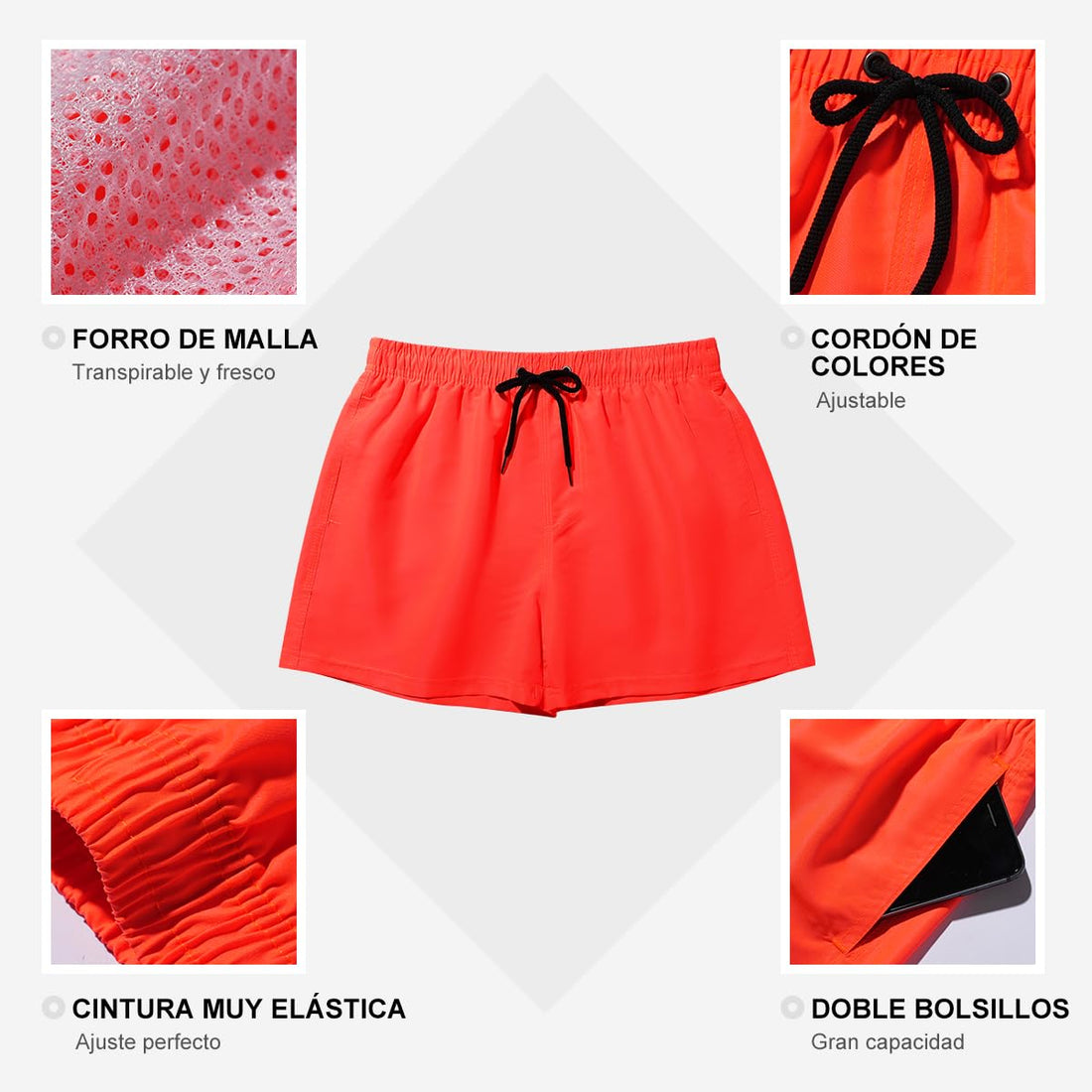 Vibrant Orange Red Men's Swim Trunks for Summer Fun Ahead