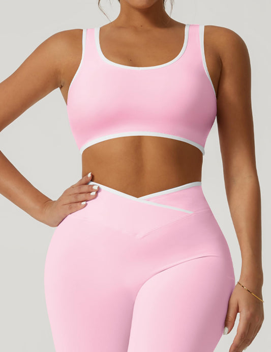 Women's High Support Ribbed Sports Bra with U-Back Design