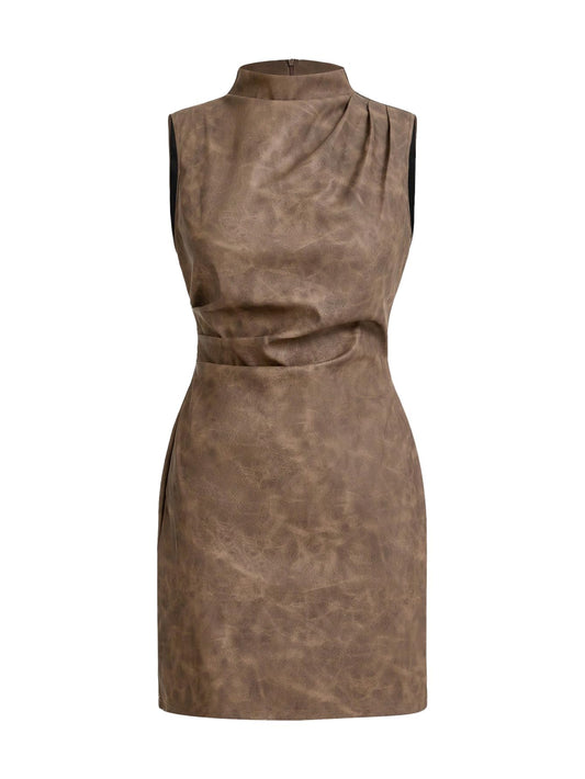 RoseSeek Women's PU Leather Ruched Bodycon Dresses