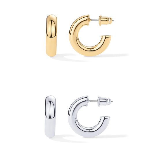 Trendy 14K Gold Plated Chunky Hoop Earrings for Women