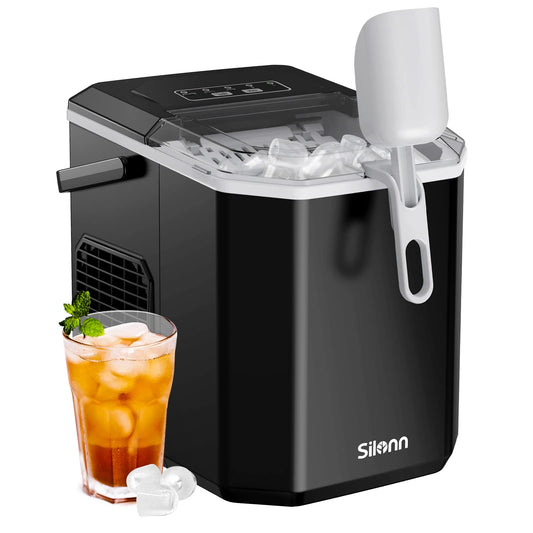 Silonn Ice Maker Countertop, Portable Ice Machine with Carry Handle, 26lbs in 24h, 9 Ice Cubes ...