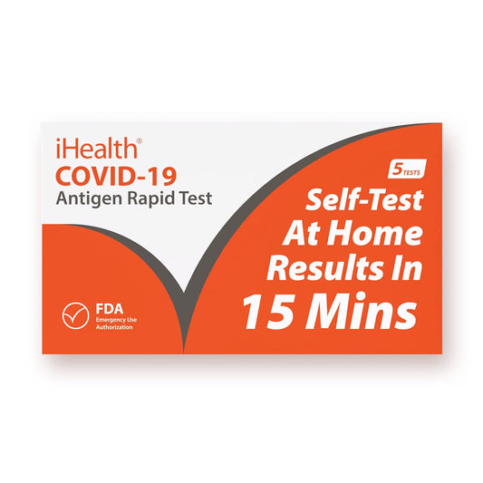 iHealth COVID-19 Antigen Rapid Test, 1 Pack, 5 Tests Total, FDA EUA Authorized OTC at-Home Self ...