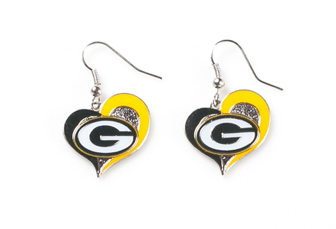 aminco womens NFL Green Bay Packers Swirl Heart Earrings Multi, One Size.