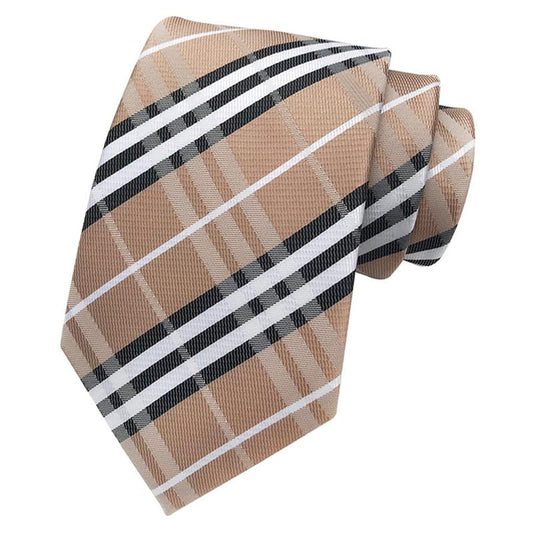 Mens Beige Gingham Check Ties for Business Casual Wear