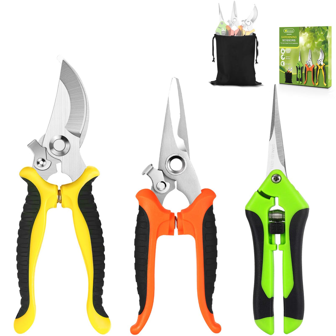 Garden Pruning Shears,3 Pack Stainless Steel Pruning Shears for Gardening,Garden Scissors Set with Storage Bag,Garden ...