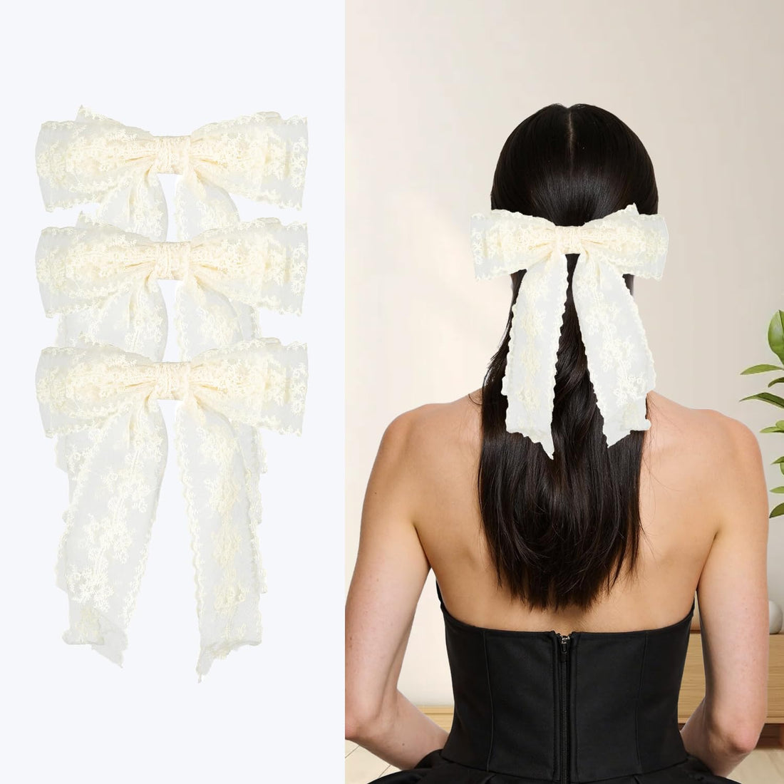 Lace Hair Bows with Long Tails for Bridal Party Accessories Pretty hair bows for girls and ...