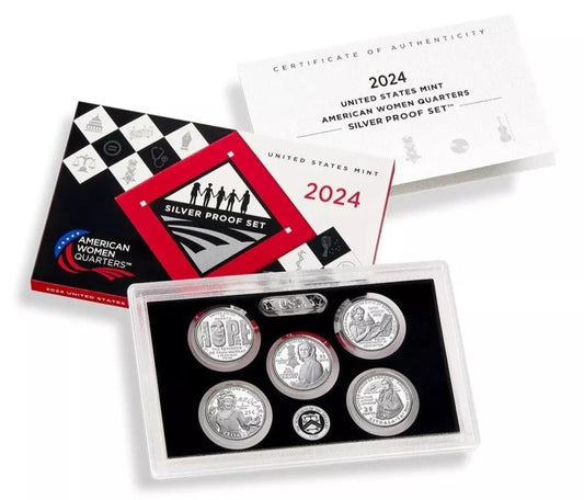 2024 S 2024 S SILVER Quarters US Mint Proof Set W/Box COA 24WS 5 Coin Set DCAM Quarter US Mint ...