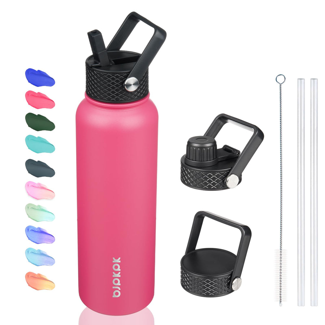 Insulated Water Bottles with Straw Lid and 3 Lids Included