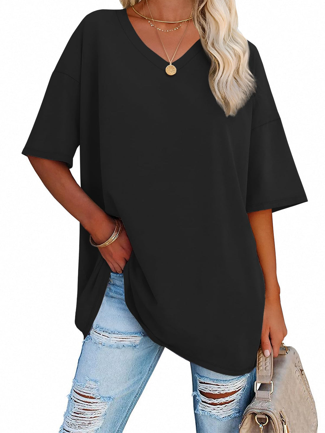 Relaxed Fit, Oversized Women's V-Neck T-Shirt with Cozy Comfort.