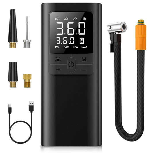 Portable Cordless Air Compressor with Digital Pressure Gauge and Gauge.