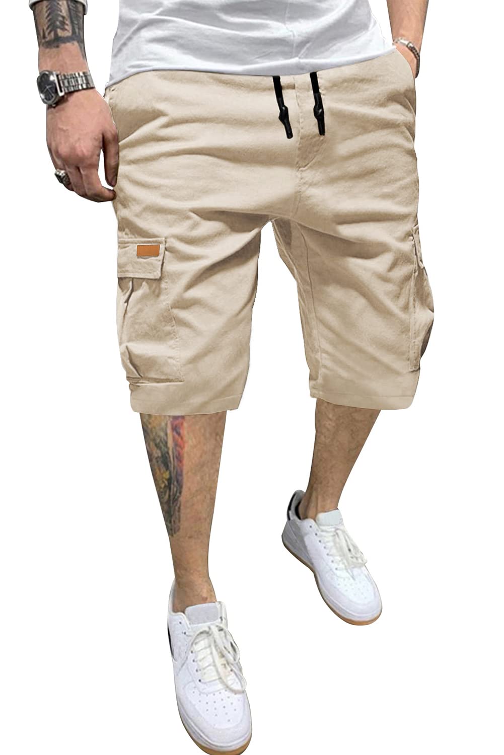 JMIERR Mens Casual Twill Cargo Shorts Cotton Drawstring Classic Cargo Stretch Short with 6 Pockets.