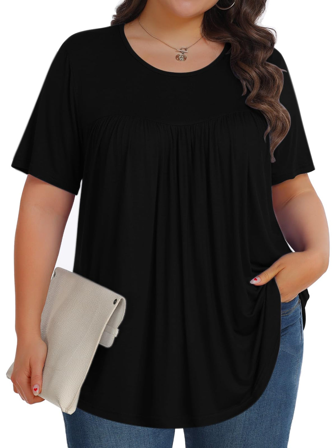 Womens Plus Size Tops Tunic Short Sleeve Crew Neck Shirts Casual Soft Blouse 1X-5X.