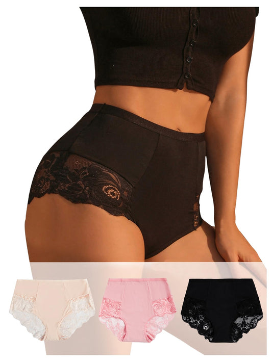 High Waist Lace Trim Women's Underwear Sets