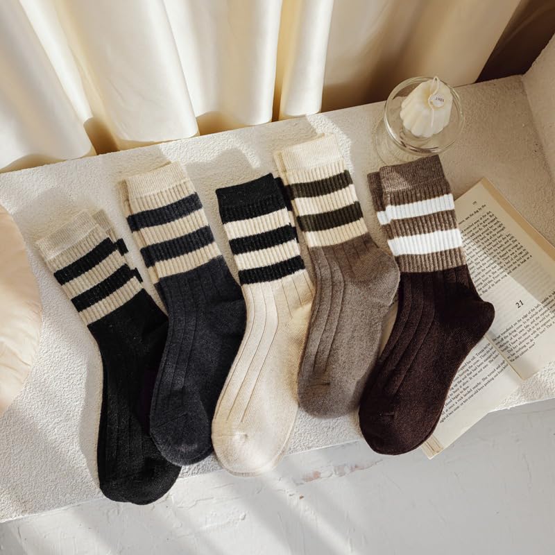 Retro Striped Crew Socks for Women