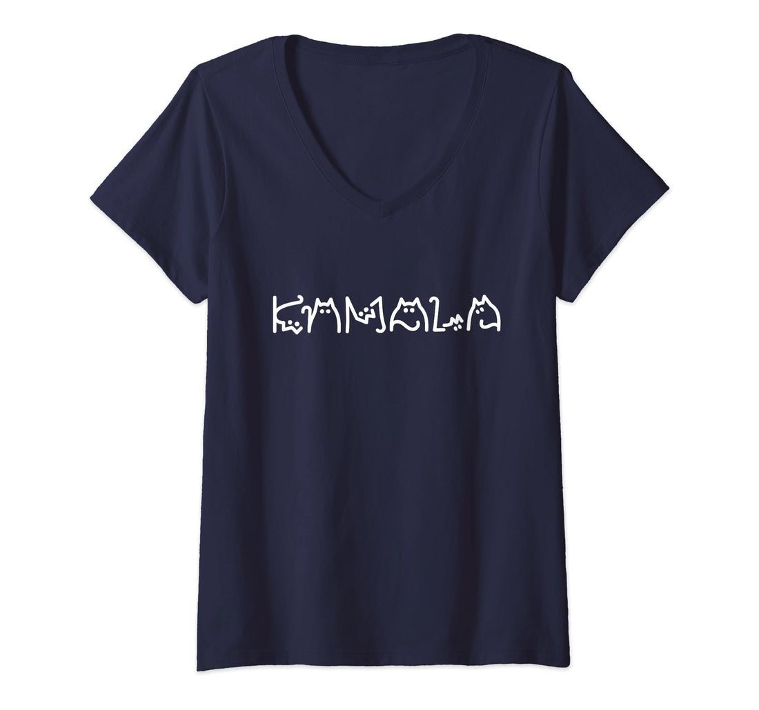 Womens Kamala Harris Cat Lettering Positive Funny V-Neck T-Shirt.