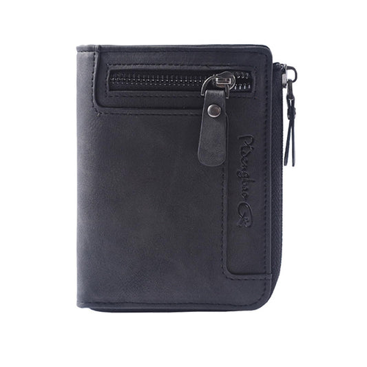 Men's Retro Short RFID Zipper Wallet in PU Leather