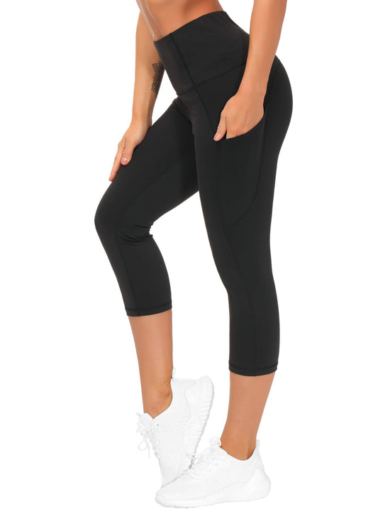 THE GYM PEOPLE Thick High Waist Capris Yoga Pants with Pockets, Tummy Control Workout Running Yoga Leggings for ...