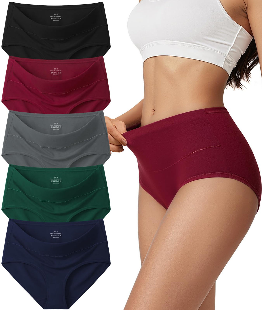Vevmon Cotton Underwear for Women - High Waisted Full Coverage Briefs Soft Ladies Panties 5 Pack