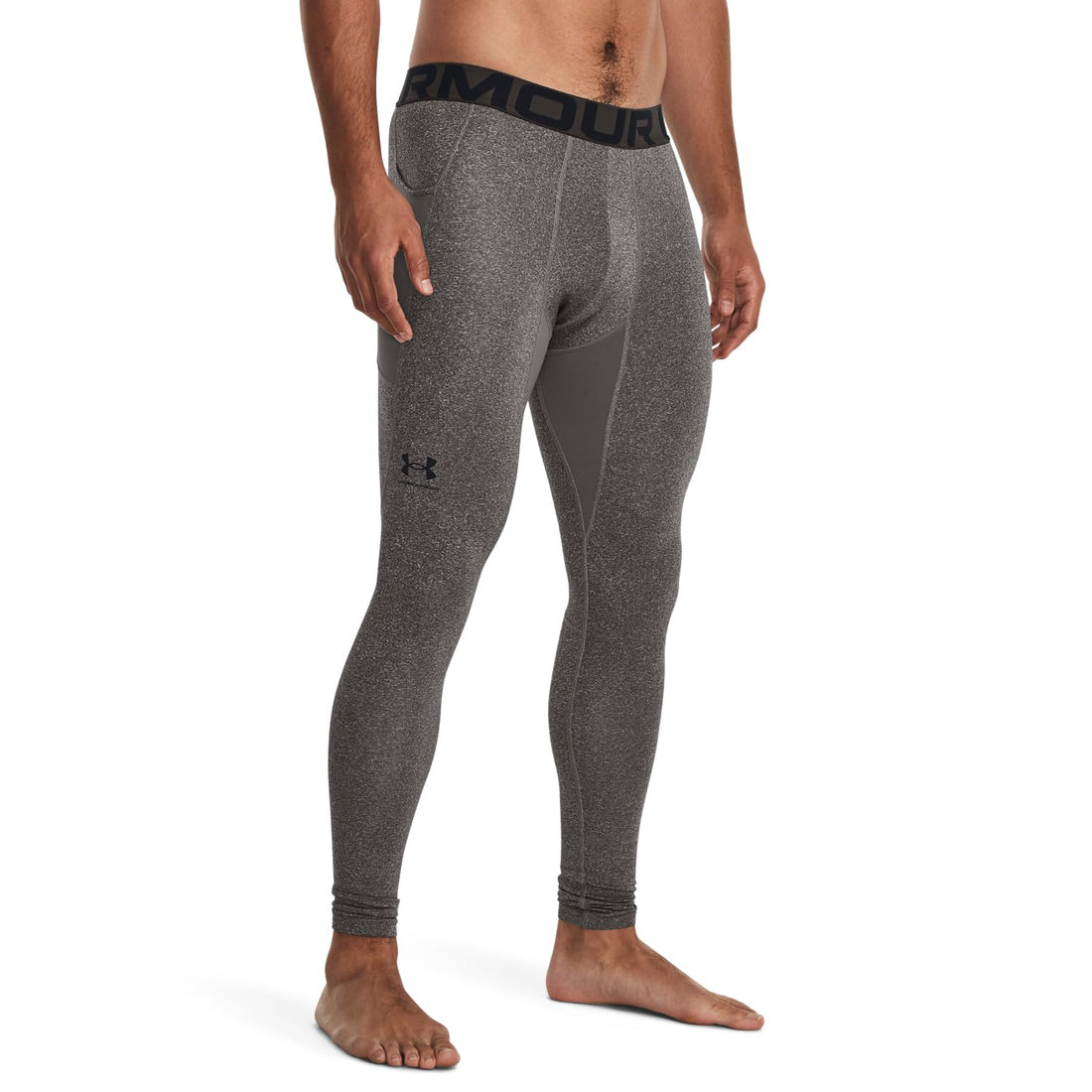 Moisture-wicking, four-way stretch athletic leggings for men's cold weather comfort.