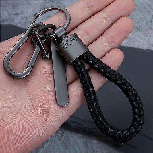 Leather Car Keychain with Rotatable Snap Swivel and Anti-Lost D-Ring