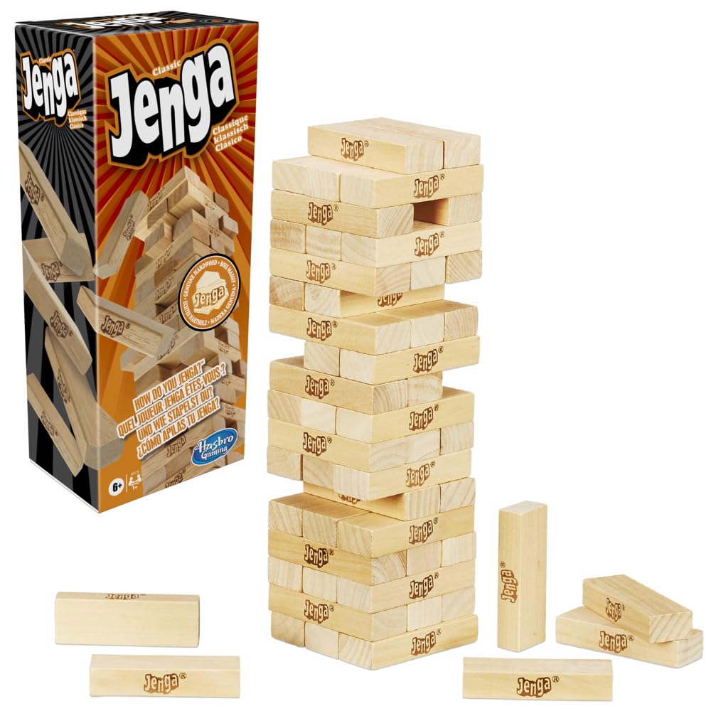 Hasbro Gaming Jenga Classic Game with Genuine Hardwood Blocks,Stacking Tower Game for 1 or More ...