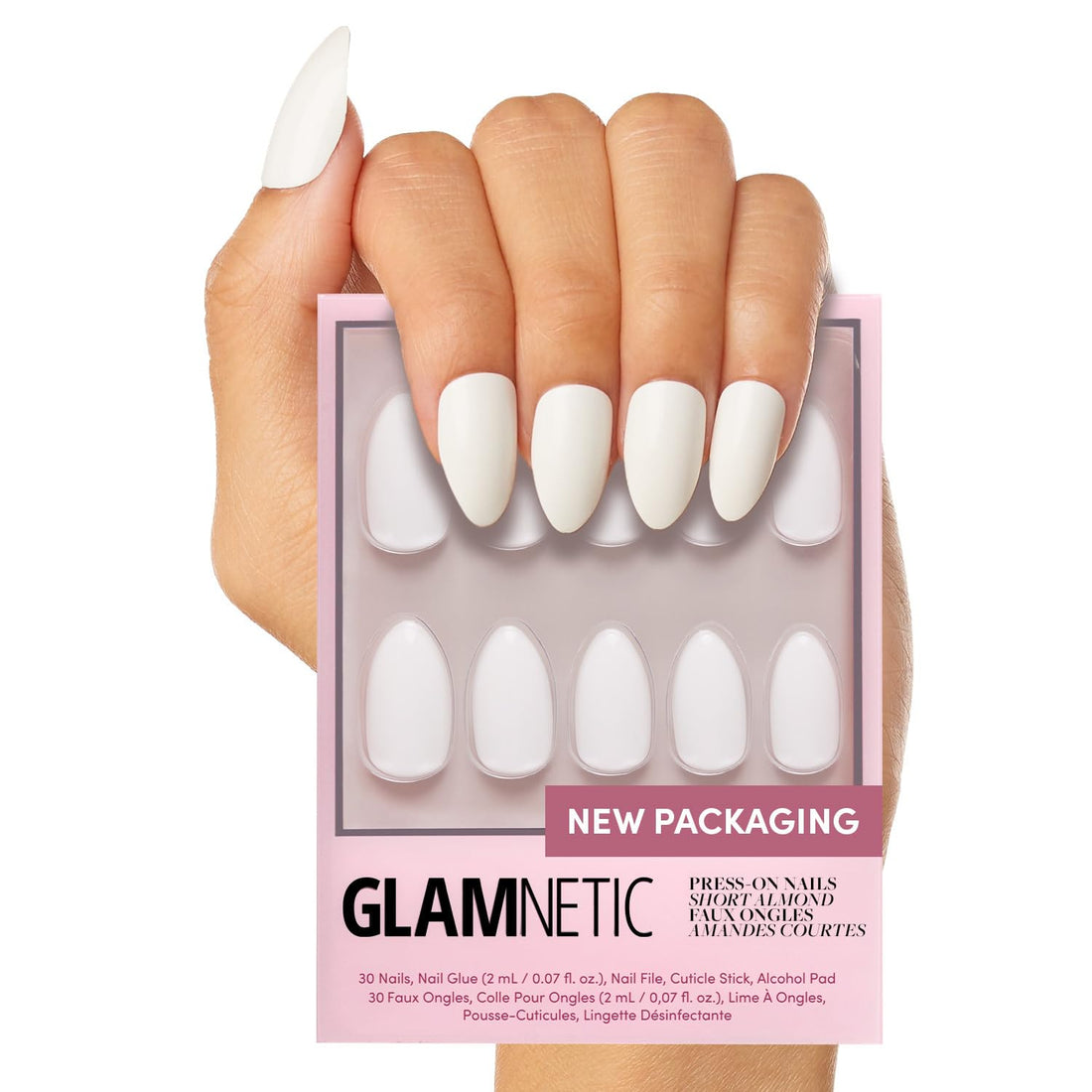 Glamnetic Press On Nail Polish Kit - Angel White Short Almond