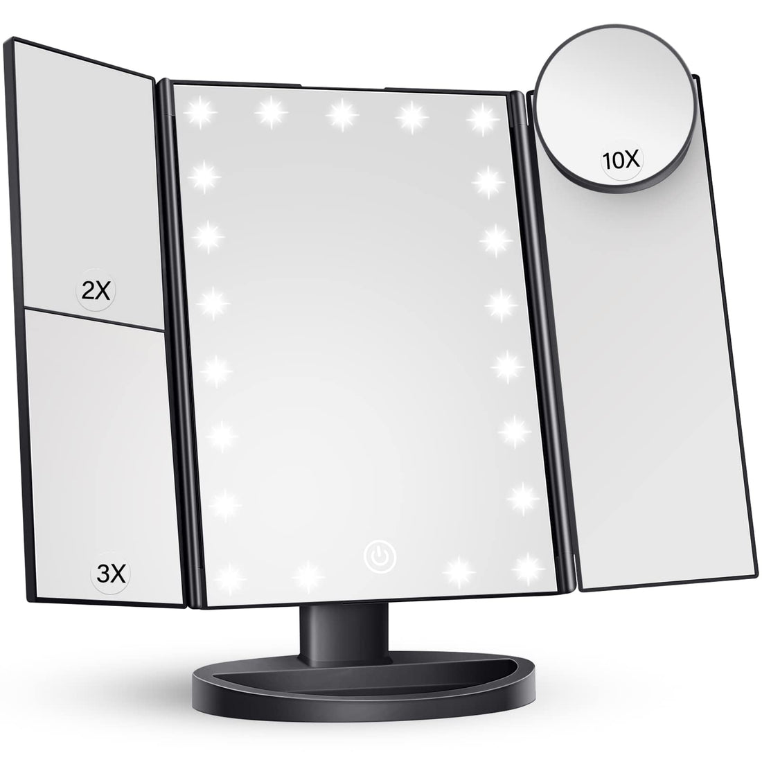 Advanced Makeup Mirror with Trifold Power and Multi-Magnification Features