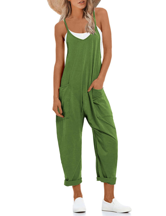 Comfortable and Versatile Women's Harem Romper with Pockets and Straps.