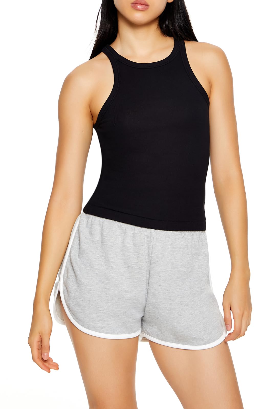 Simple, affordable, and trendy black ribbed racerback tank top top.