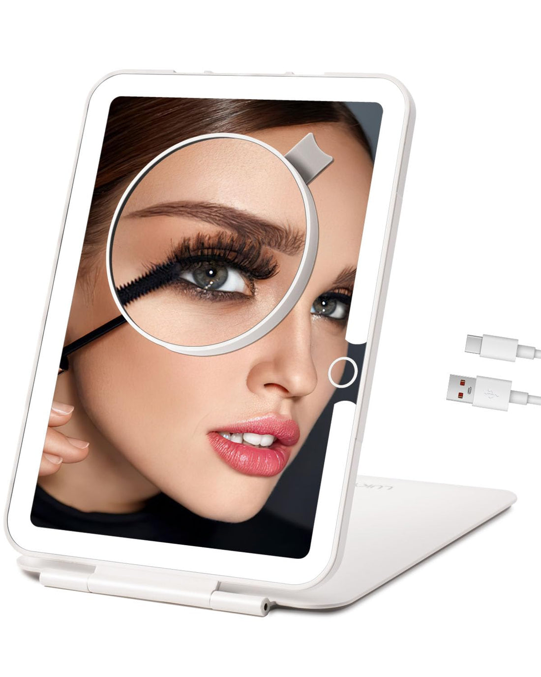 Rechargeable Travel Makeup Mirror with Luxurious 3-Color LED Light Effects