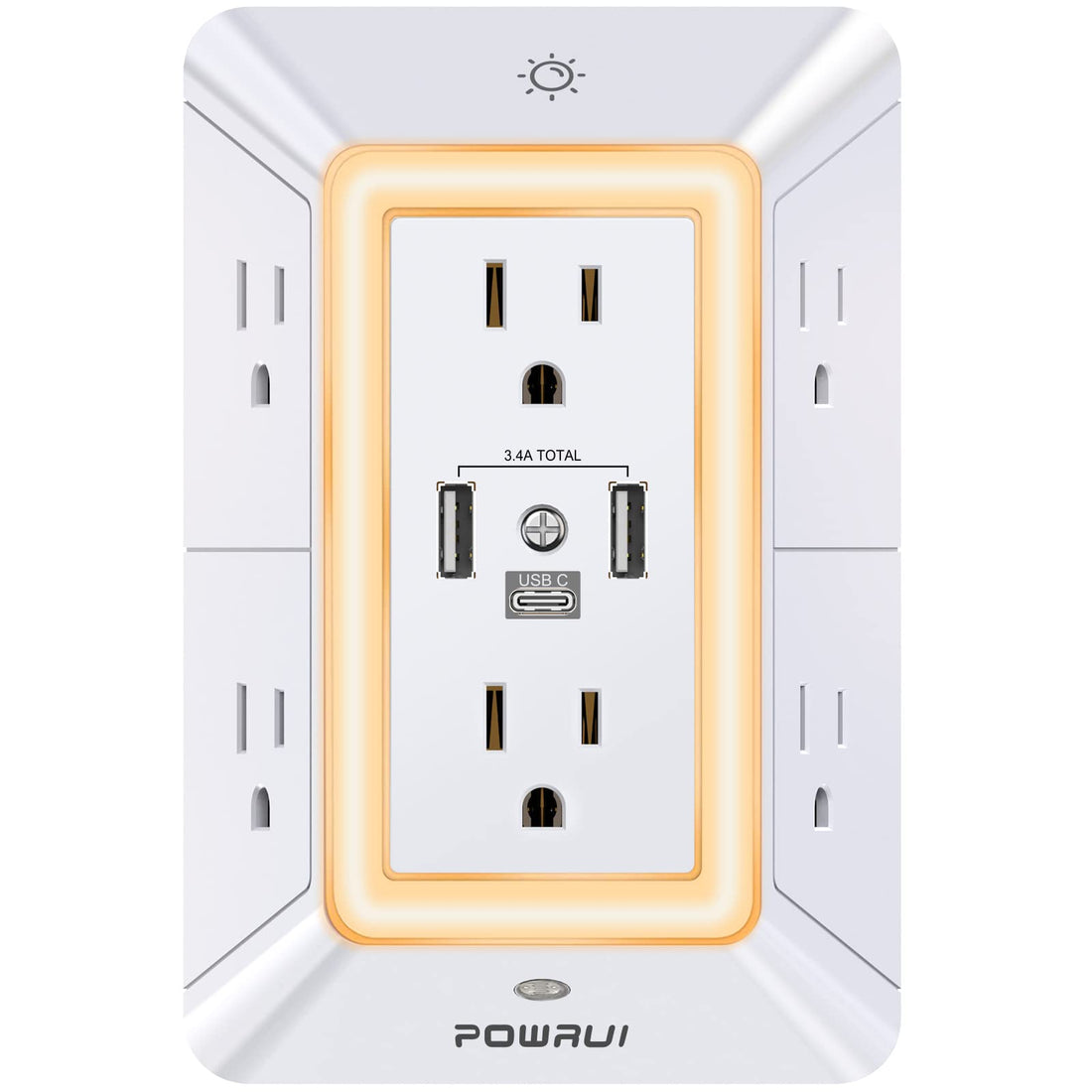 Multi Plug Outlet Surge Protector - POWRUI 6 Outlet Extender with 3 USB Ports (1 USB C)