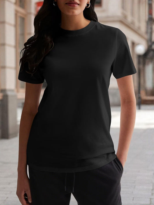 Black Casual Women's Short Sleeve Tee