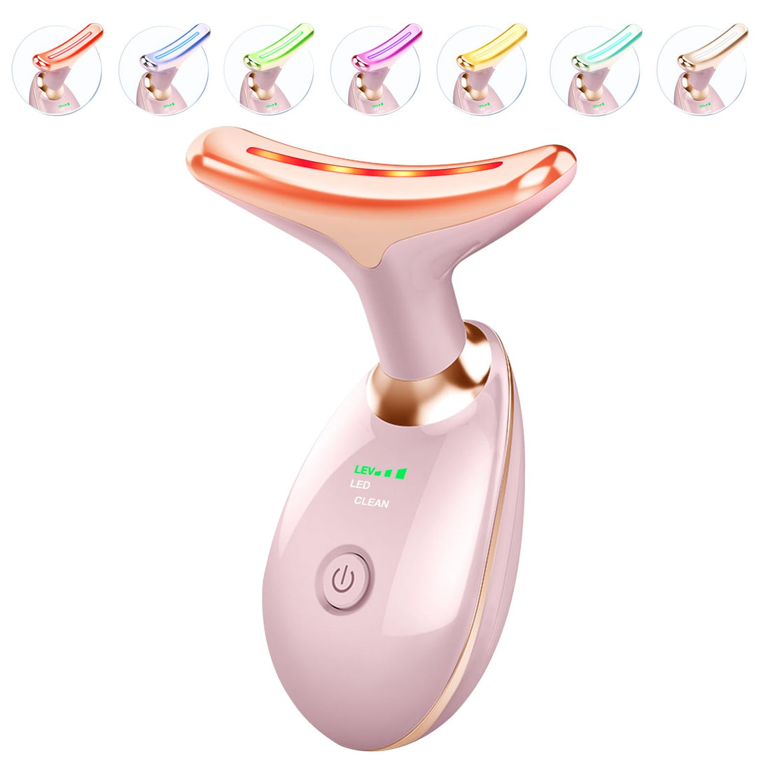 7 Color Light Based Face-Neck-Massager - Facial Massager for Skin Care, Glossy Pink.