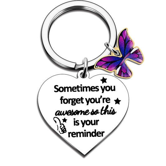 You're Awesome Butterfly Heart Keychain: Inspirational Purple Gift for Women