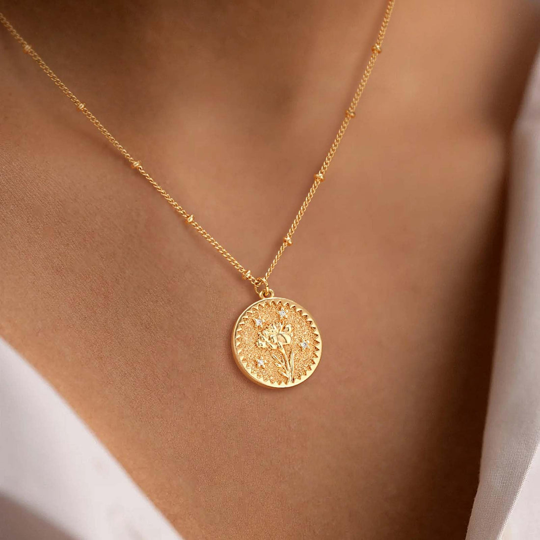 14K Gold Plated Dainty Birth Flower Necklace for Women - Floral Birthstone Jewelry, Birth Month ...