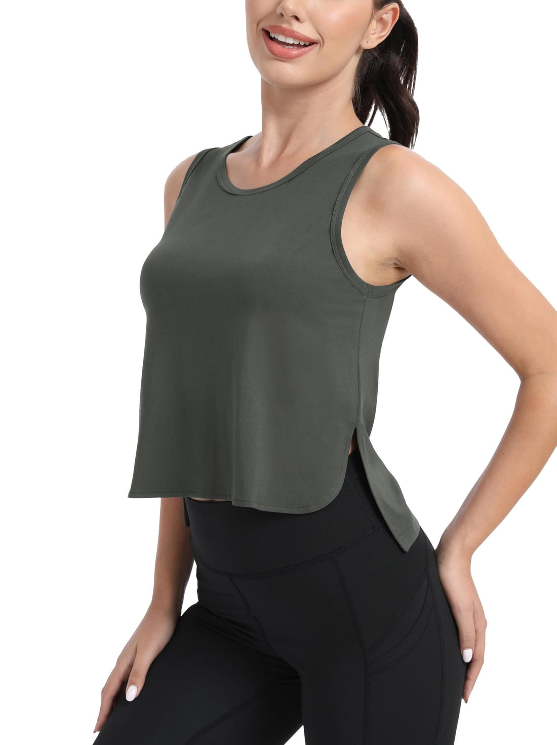 Workout Crop Tops for Women - Sleeveless Gym Tank with Mesh Back