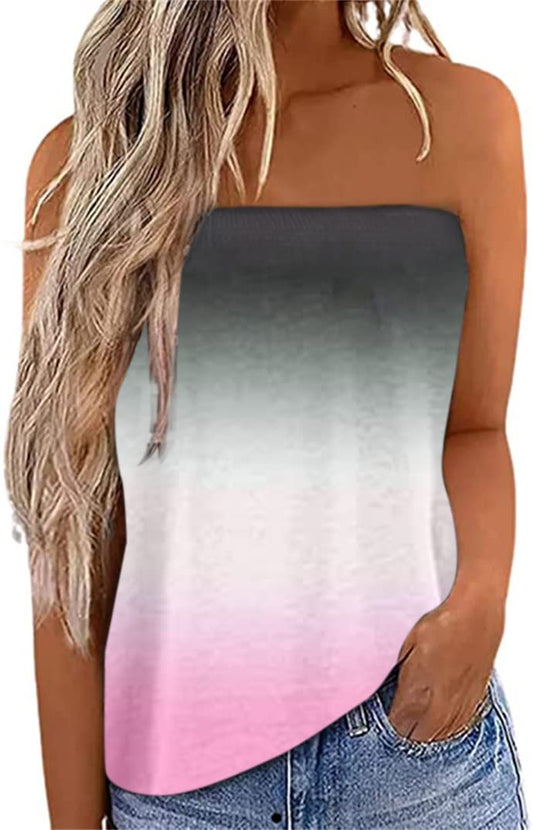 Fronage Womens Tube Tops Strapless Striped Tanks Backless Sexy Casual Bandeau Sleeveless Shirts.