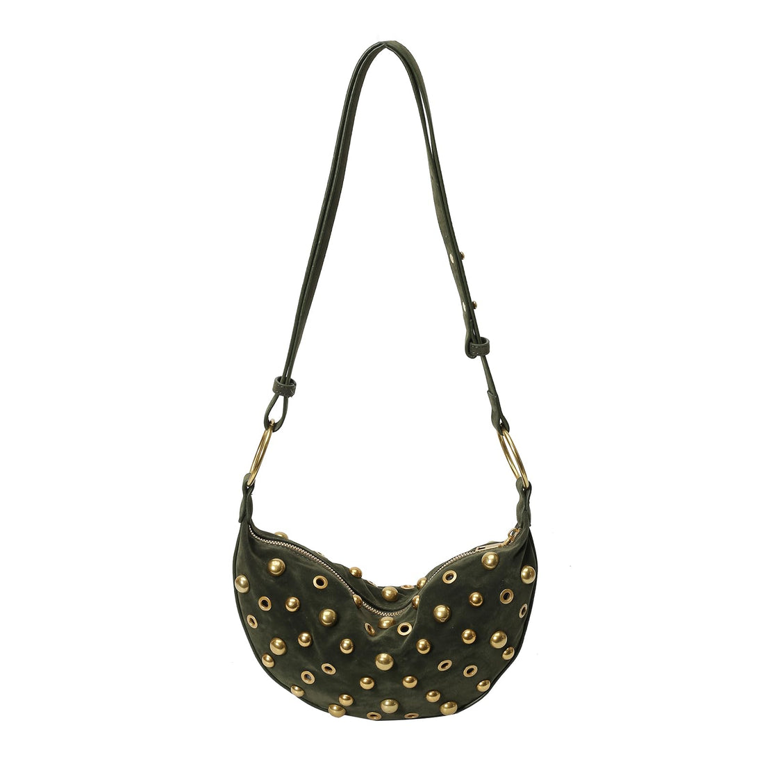 OWGSEE Studded Crescent Shoulder Handbag