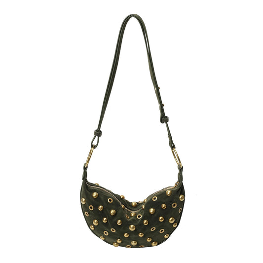 OWGSEE Studded Crescent Shoulder Handbag